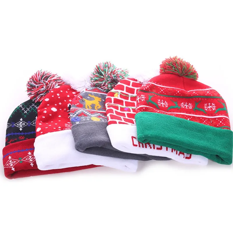 

2022 New Year LED Knitted Christmas Hat Beanie Light Up Illuminate Warm Hat For Kids Adults New Year Christmas Decor