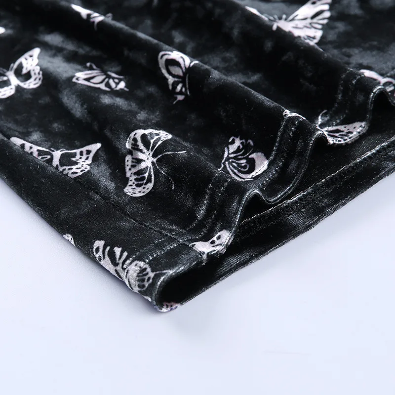 

BacklakeGirls Butterfly Pattern Print High Waist Velvet Cocktail Dress Spaghetti Strap Sleeveless Party Night Club Dress Robes