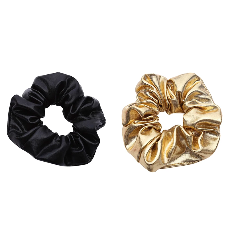 Резинки для волос женские эластичные завязки из искусственной кожи золотистые