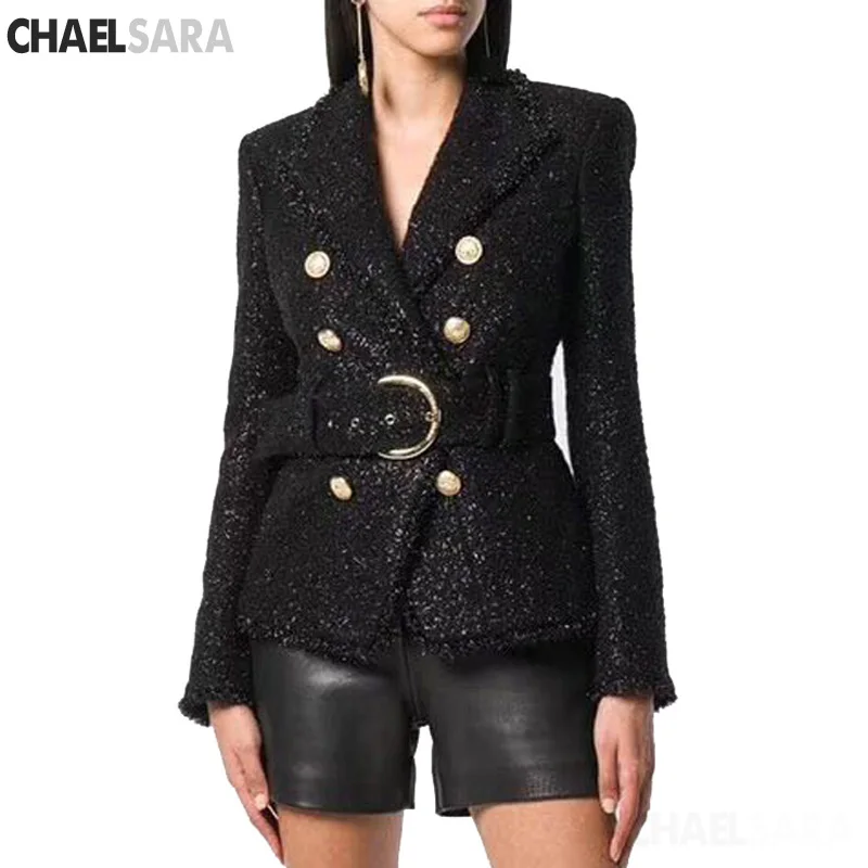 Высокое качество чёрные блестящие Блейзер 2019 Новые взлетно посадочной полосы