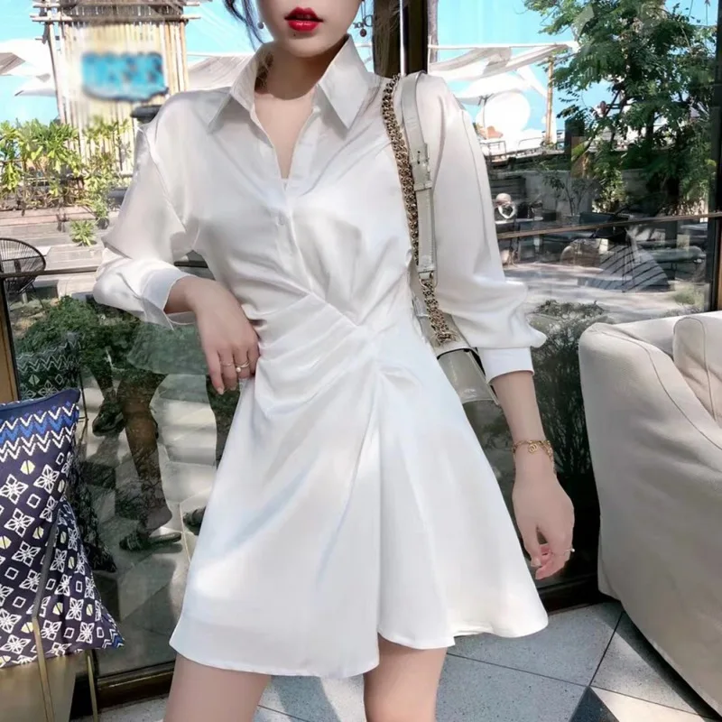 2020 женское летнее платье с высокой талией Сексуальное Тонкое Платье лацканами