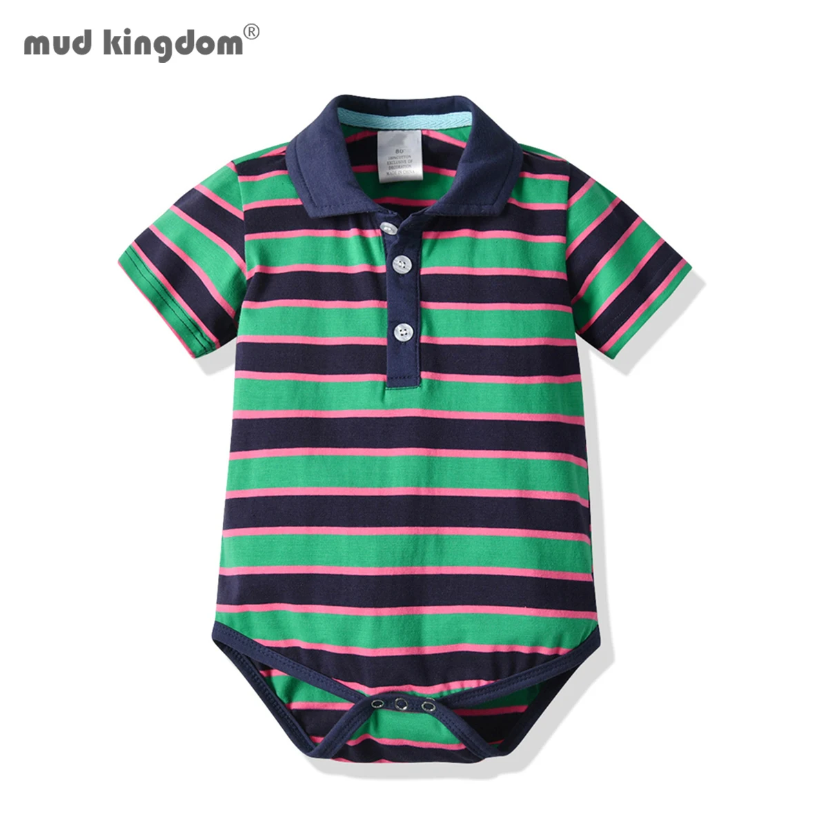 

Mudkingdom Cute Baby Boys Stripe Polo Romper Short Sleeve Bodysuit Summer Children Cotton Stripe One-piece Shirt