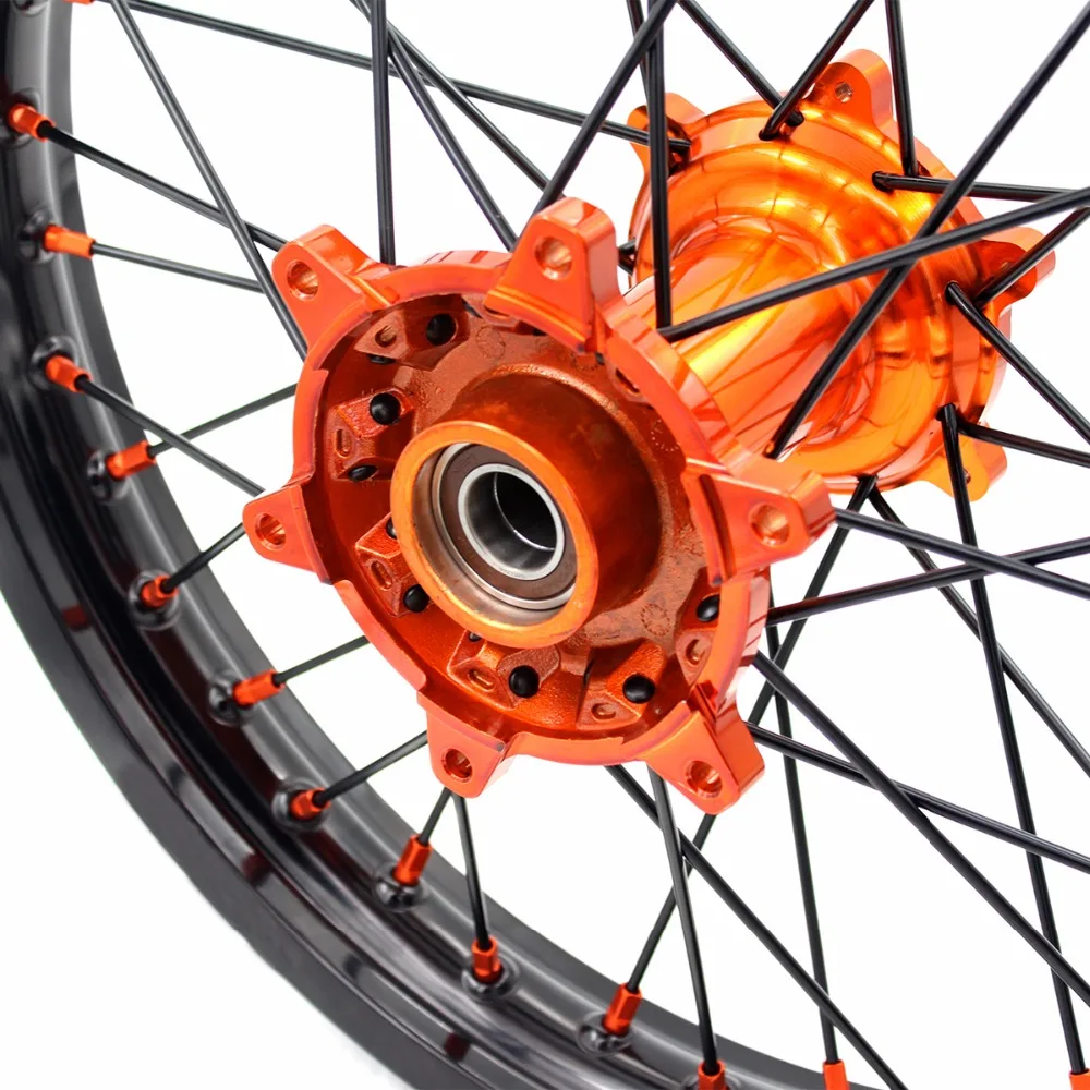 21/18 со спицами отливки колесо для эндуро комплект мотоциклетный обод для KTM SX EXC EXCF 125 150 200 250 300 350 450 500 505 2003- оранжевый/черный