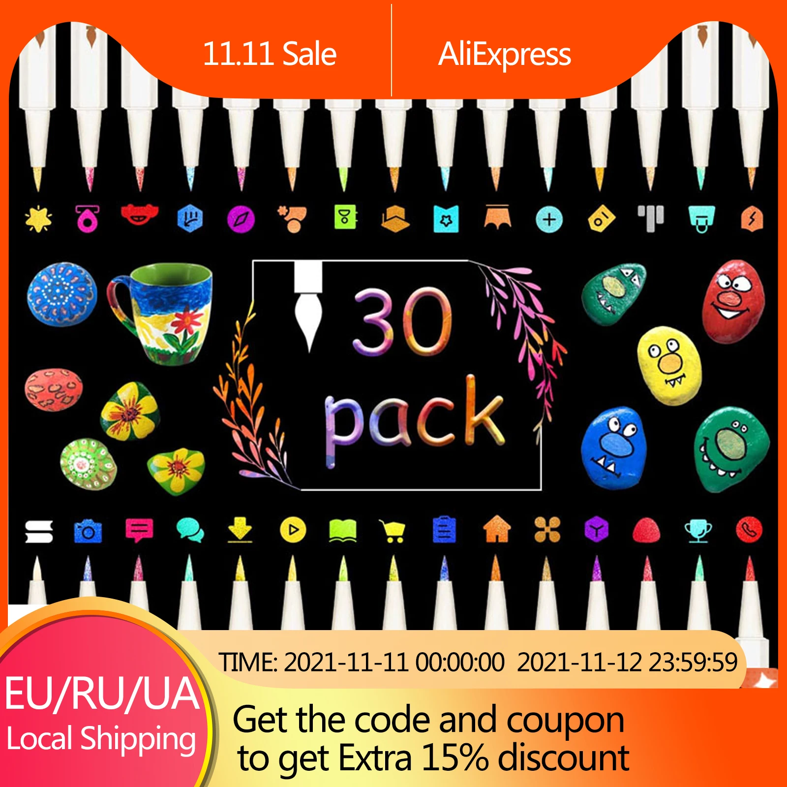 

30 Colors Metallic Marker Pen Set, Sinwind Glitter Paint Drawing Marker for Journal, Card Making, Birthday Greeting, DIY