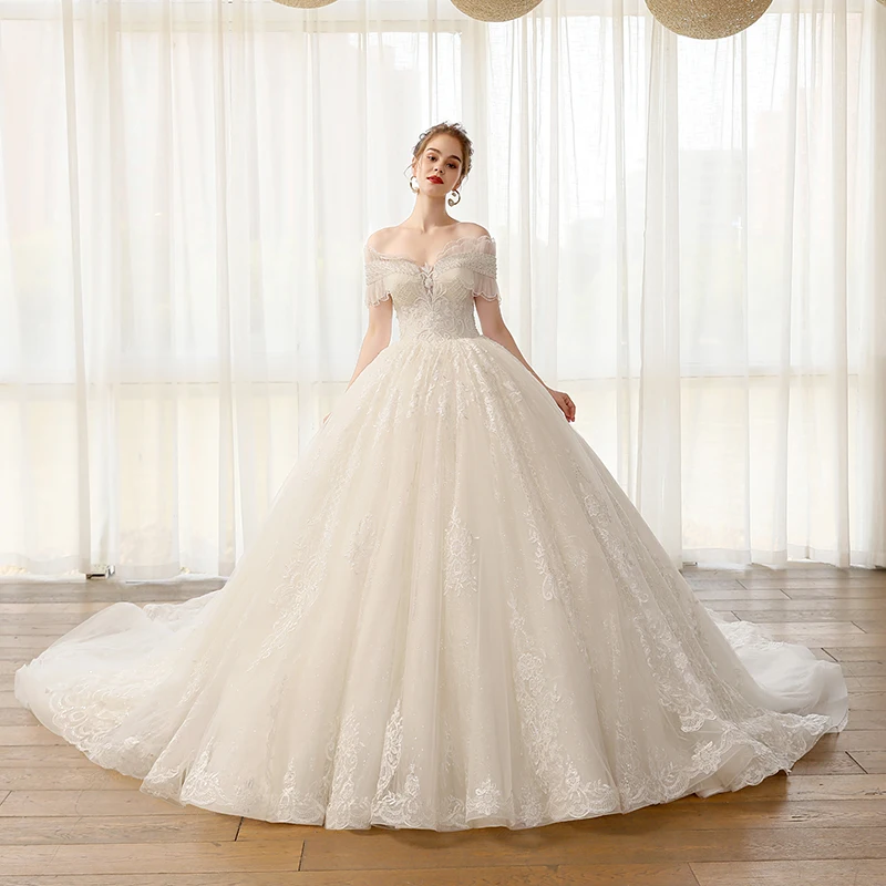 Новинка 8172 свадебное платье с открытыми плечами AmL кружевной корсет женские