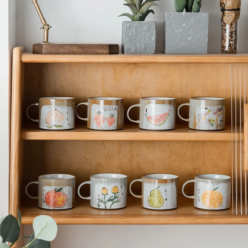 

Handmade Japanese Mug Stoneware Cute Ceramic Creative Flower Coffee Mugs Send Spoon Drinking Cup Taza Cafe Drinkware EB5MK