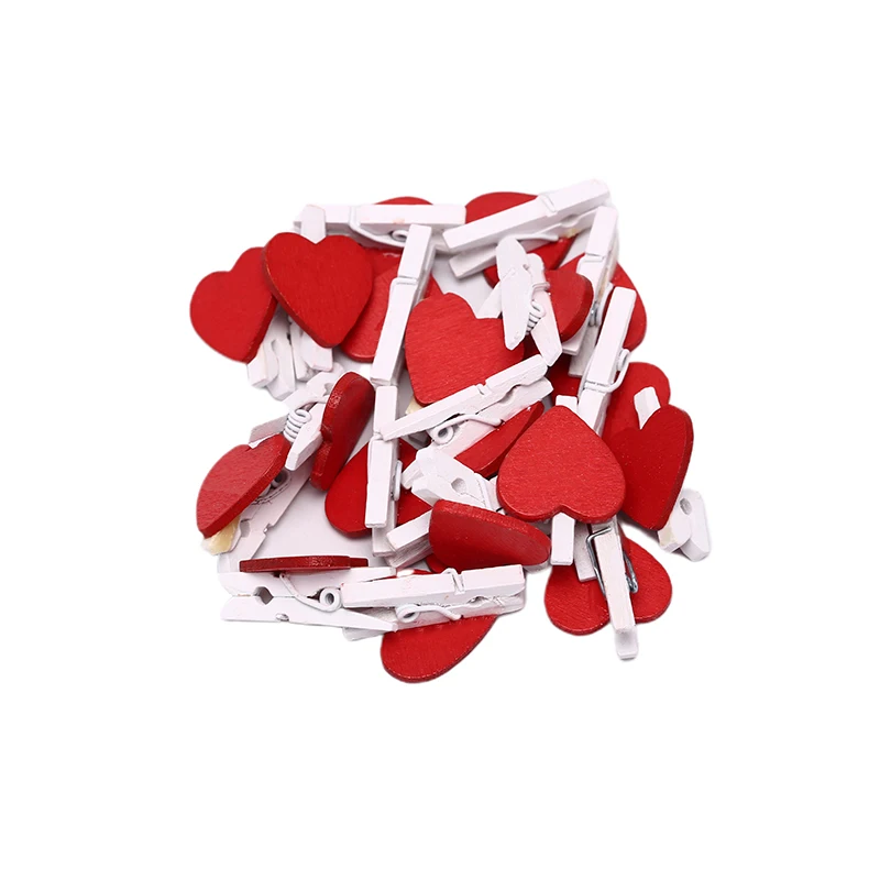 

20Pcs Cute Mini Red Heart Shaped Wooden Photo Paper Clips Memo holder Home Decoration Clips Office Accessories