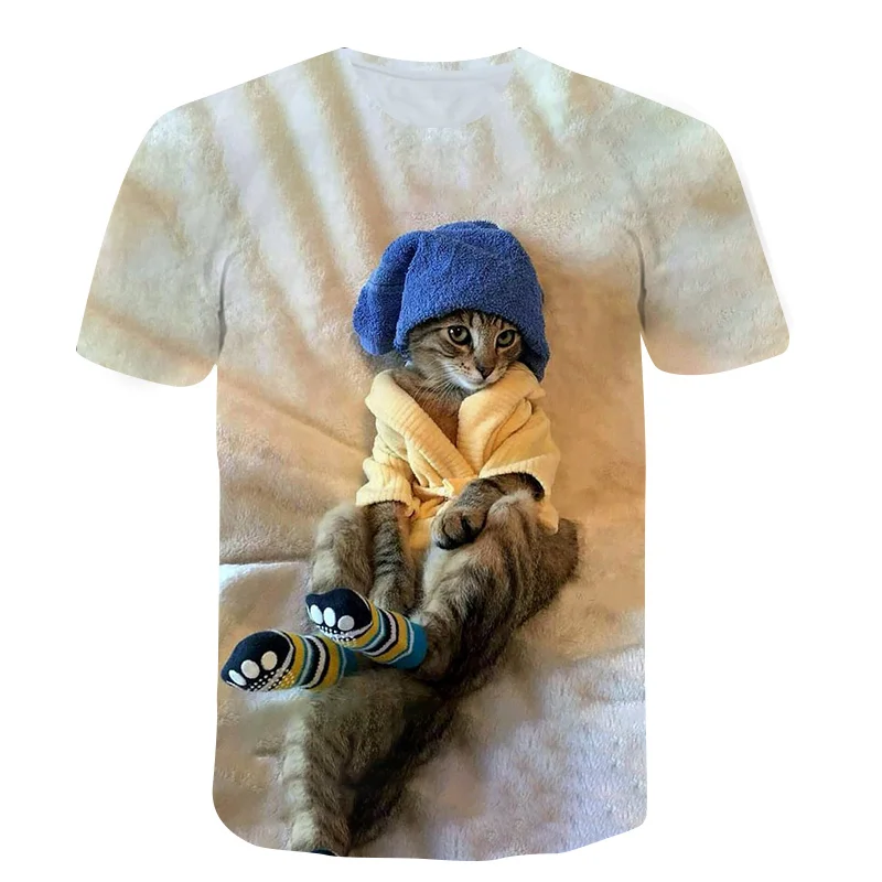

Summer Short-Sleeved T-shirt Cute Cat 3D printing Woman Man O-neck Shirt Clothes