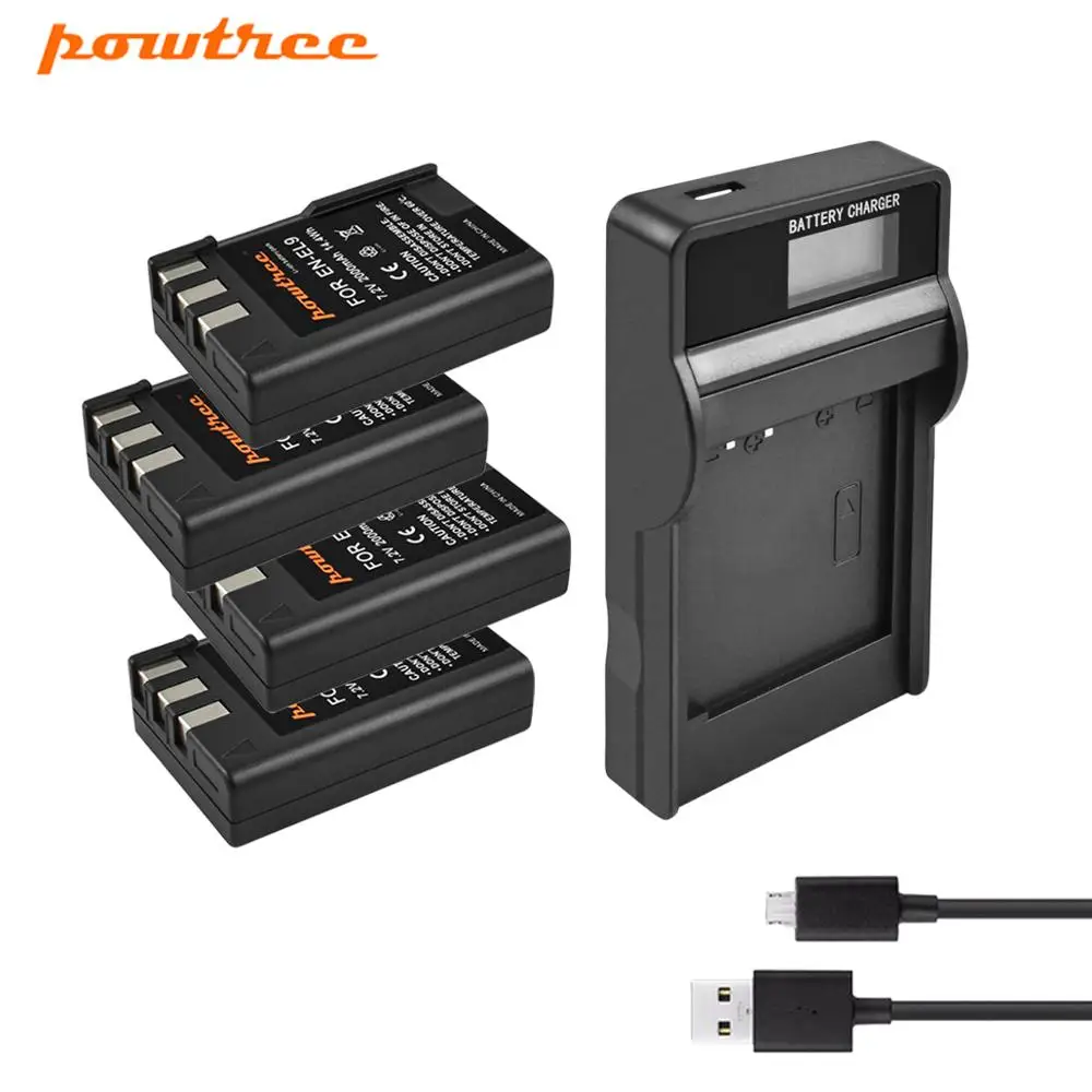 4XBatteryLCDCharger Powtree 2000 мА/ч, EN-EL9 RU EL9 EN-EL9a RU EL9a EL9a Камера Батарея+ Зарядное устройство AKKU для Nikon EN-EL9a D40 D60 D40X D5000 D300 - Цвет: 4XBatteryLCDCharger