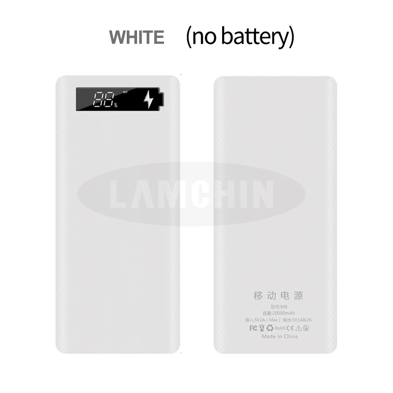 White digital 5 в двойной USB 8*18650 Внешний аккумулятор с дисплеем высокой емкости 18650 USB зарядное устройство DIY чехол для IPhone samsung huawei - Цвет: White digital