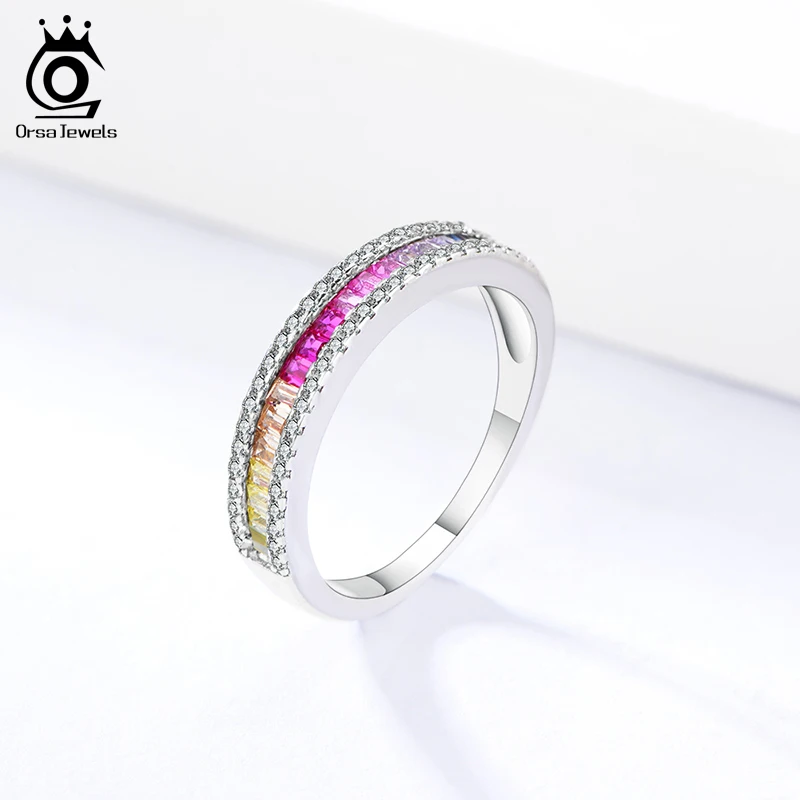 Женские кольца ORSA JEWELS из серебра 925 пробы с радужным кубическим цирконием