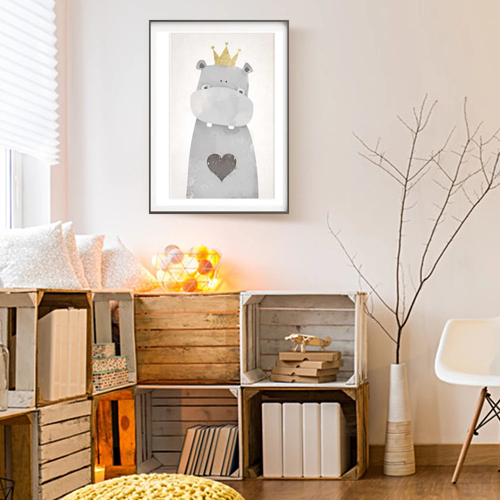 Мультяшное милое животное Безрамное живопись Скандинавское современное