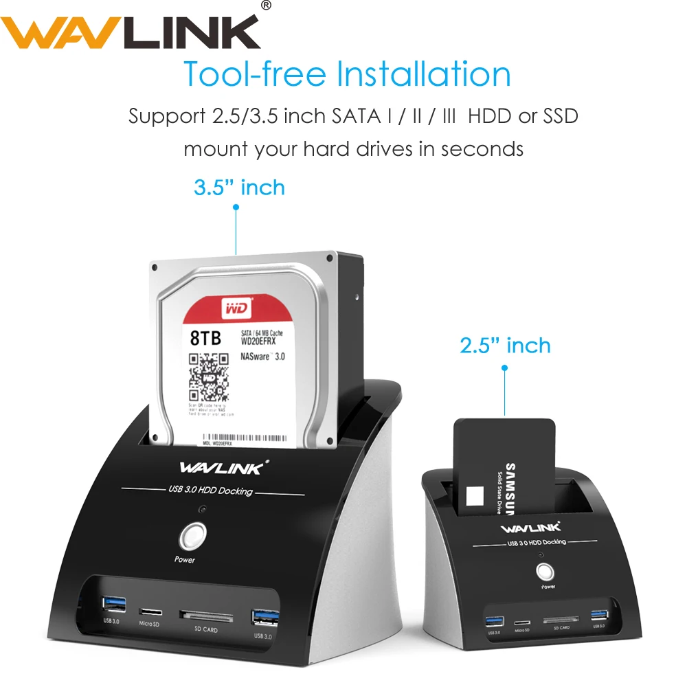Wavlink 2 5 &quot3 5&quot SATA HDD док станция USB 3 0 концентратор жесткий диск Внешний корпус