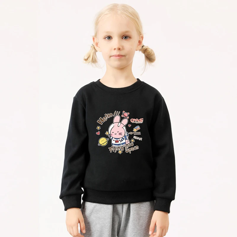 

Girls Sweatshirt Cartoon Rabbit Print Top Winter New Korean Round Neck Pullover Children's Casual Long-sleeved Clothes