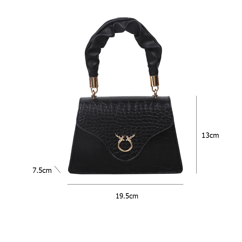 

Pleated Handle Hard Shoulder Bag Alligator PU Women Chain Crossbody Handbags 2 in 1 Totes Bags