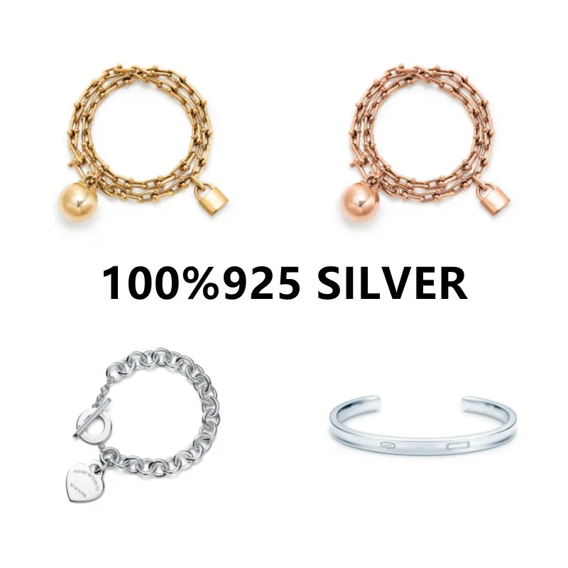 

Classic women's u-chain bracelet, original S925 silver jewelry, two handed chain, fashion logo gold bracelet, couple holiday gif