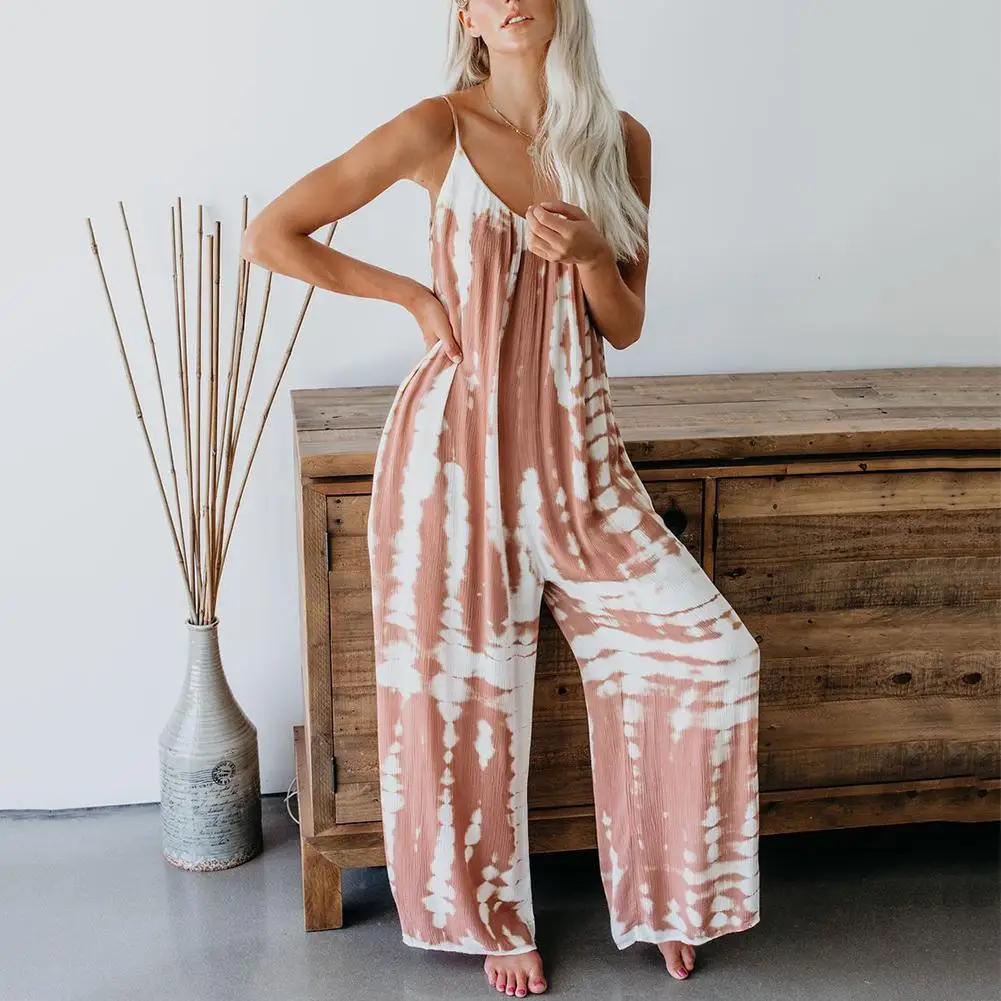 

Women Casual Sleeveless Spaghetti Straps Tie Dye Backless Loose Jumpsuit Overall Tie Dye Loose Style perfect gifts