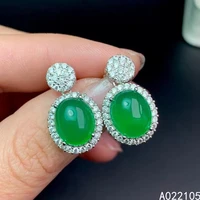 fine jewelry 925 pure silver chinese style natural green chalcedony girl luxury popular oval gemstone earrings ear stud support