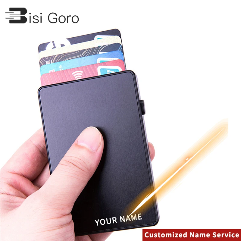 

BISI GORO New Laser Engraving Card Holders 2021 Fashion Men Rfid Anti-Theft Creative Card Holder Ultra-Thin Card & Id Holders