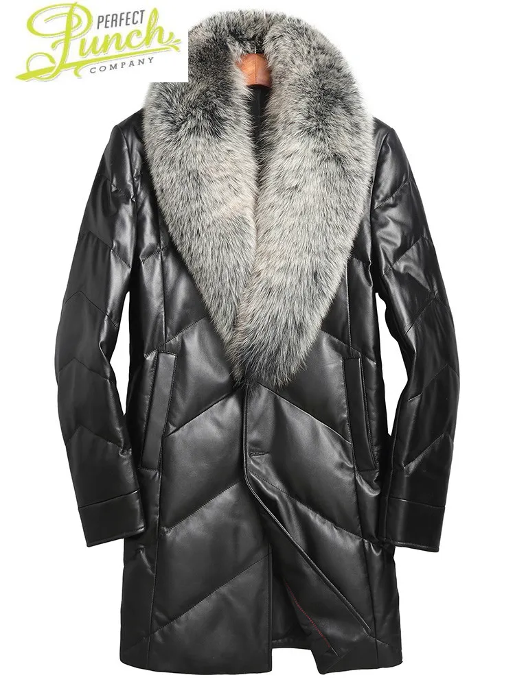 

Leather Down Jackets Genuine 2021 Winter Jacket Men Fox Fur Collar Sheepskin Coat Plus Size P-14-17188-1 MY1679