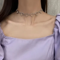 new simple hollow love choker necklace for women hip hop neck jewelry silver gold color peach heart short necklace new jewelry