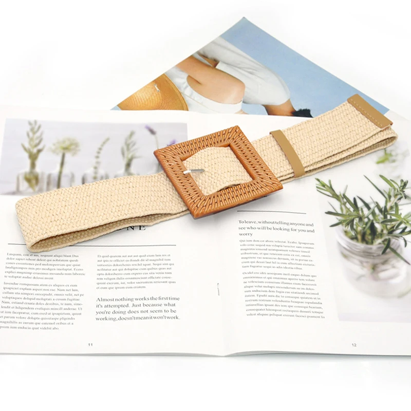 Ремни из имитации плетеной соломы регулируемый пояс с квадратной пряжкой