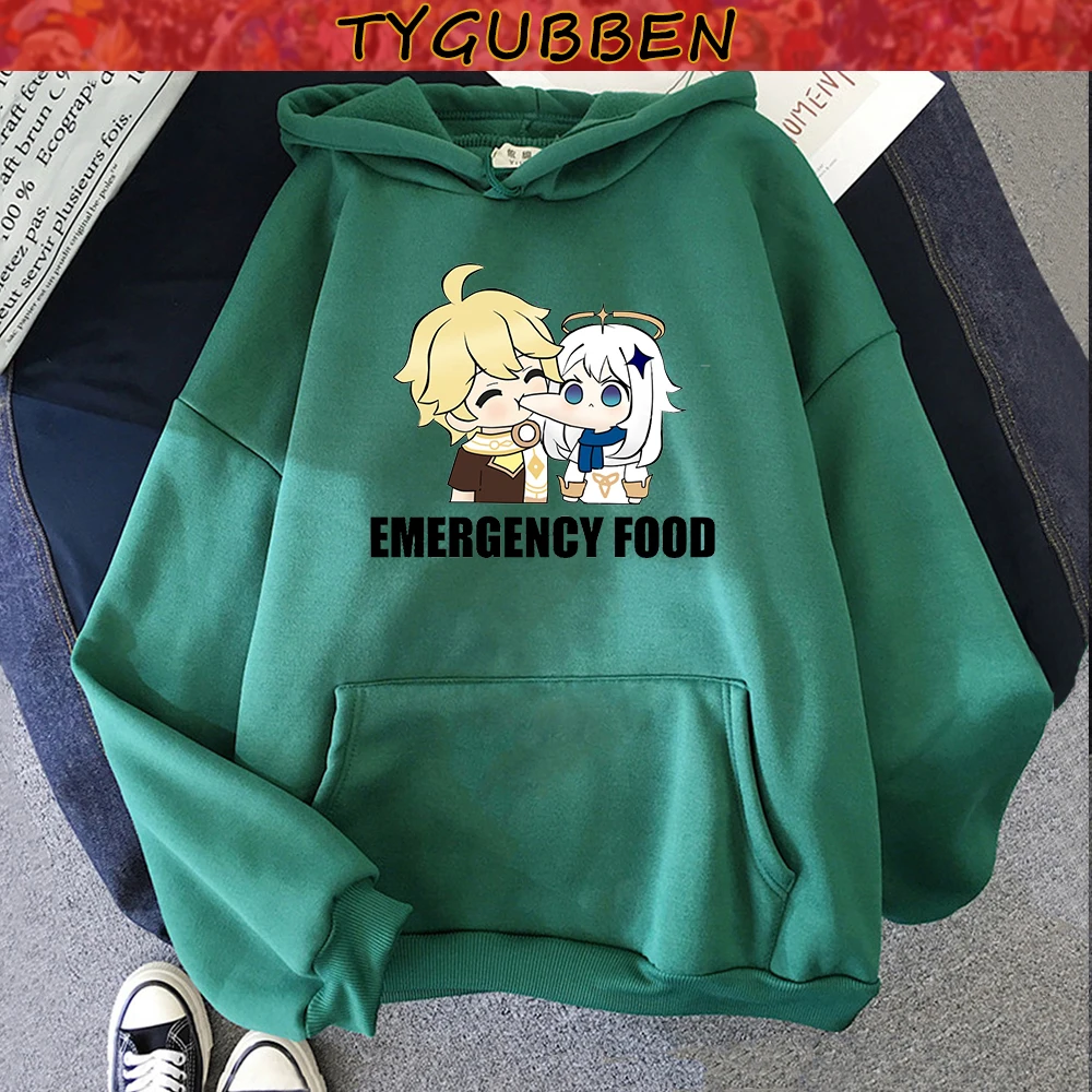 

Толстовки Genshin Impact для мужчин, свободная флисовая толстовка с капюшоном Paimon с аварийным принтом еды, одежда в стиле Харадзюку, пуловер, свитш...