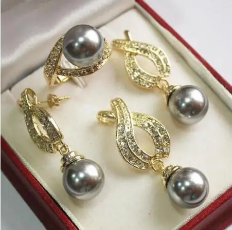 AAA 12 мм серое Жемчужное ожерелье серьги кольцо набор|abacus beads|beaded topnatural freshwater pearl |