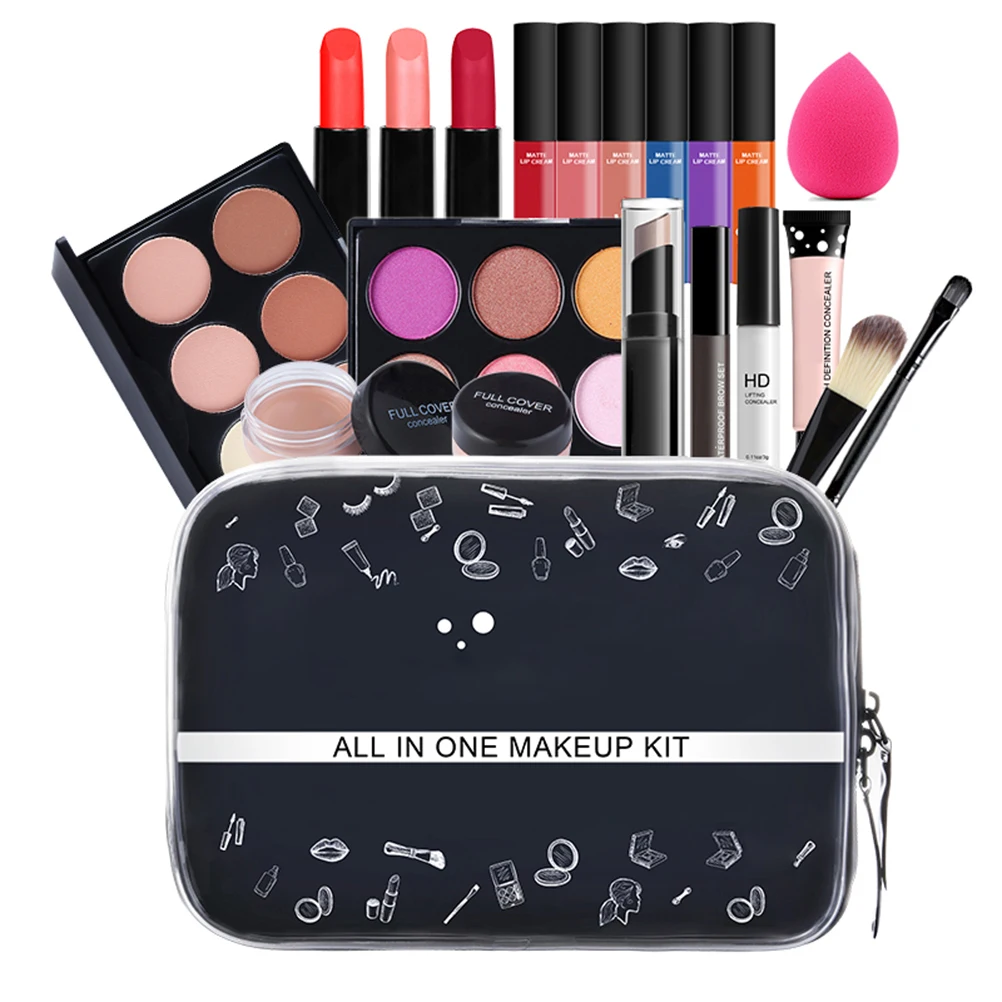 

Fashion Makeup Kit Matte Eyeshadow Eyeliner Foundation Cream Makeup Bag Concealer Lipstick Makeup Brush Women Make Up Kit