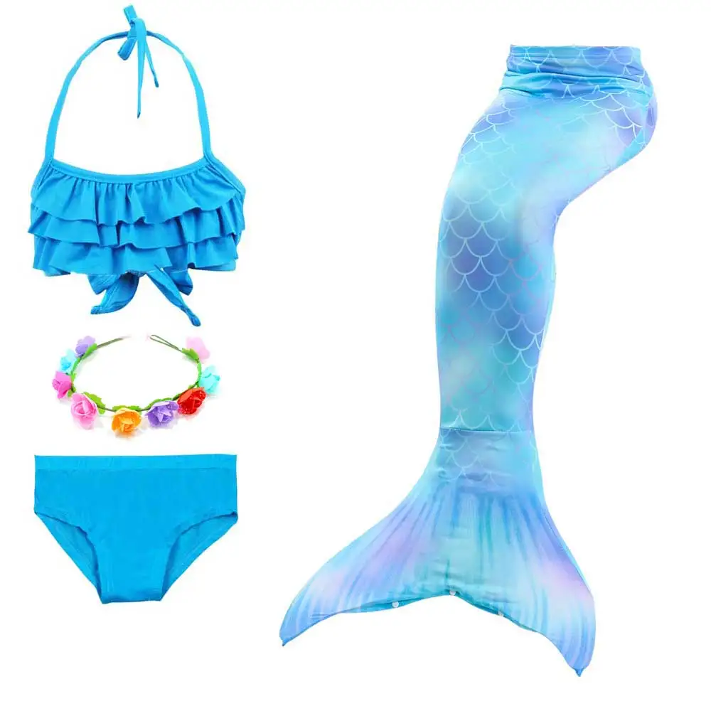 4pcs Set 8 Girls Walkable And Swimmable Mermaid Tail Swimsuit Cosplay Costume Kids Children Bikini And Sparkle Mermaid Swimtail - Цвет: 4pcs Set 8