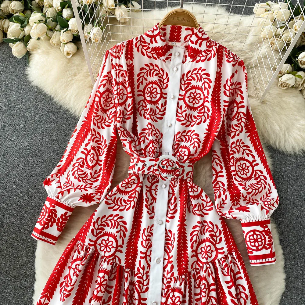 Женское длинное платье с винтажным принтом однобортное этническое Платье Бохо