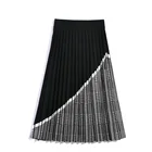 Женская длинная Плиссированная юбка-свитер, плотная вязаная клетчатая юбка средней длины с высокой талией и эластичным поясом, весна-осень 2021