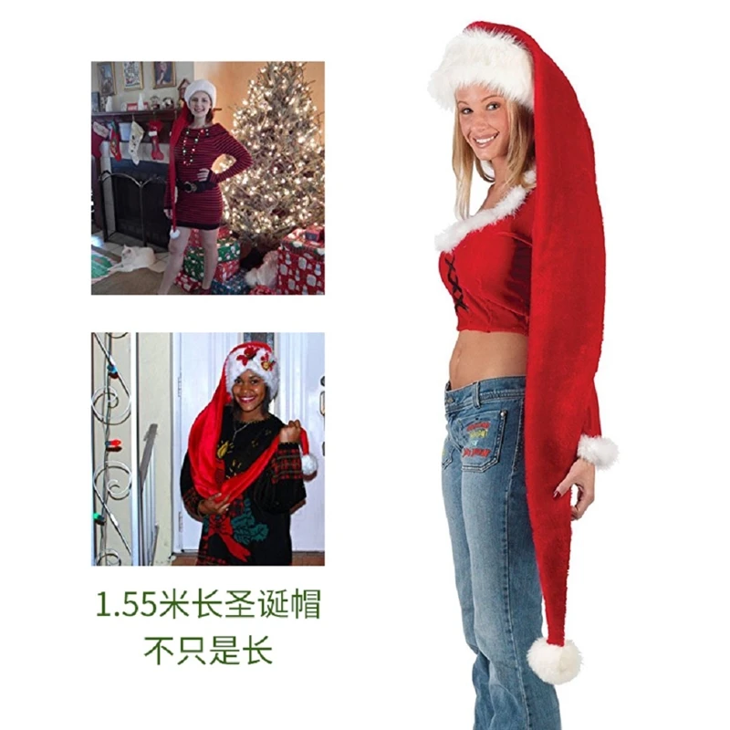 

Christmas Hat Super Long Adult Christmas Hat Plush Santa Claus Cap Christmas Ornament Decoration Dancing Party Xmas Decor
