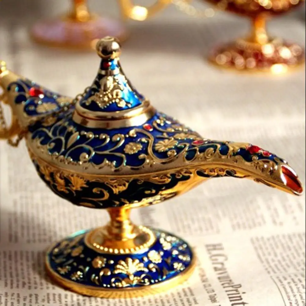 Metal Carving Aladdin Lamp Retro Statue Aluminum Alloy Decoration Collection Save Art Craft Gift | Дом и сад