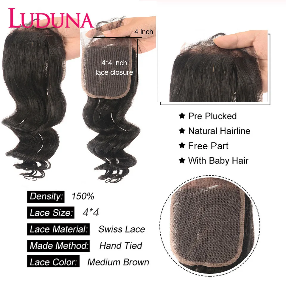 Luduna Кружевные бразильские свободные волнистые волосы с детскими волосами 100%
