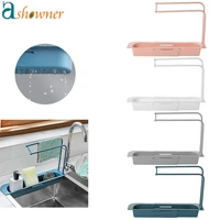 telescopic sink shelf kitchen dish drainer organizer towel soap sponge drain holder bathroom faucet storage basket accessories