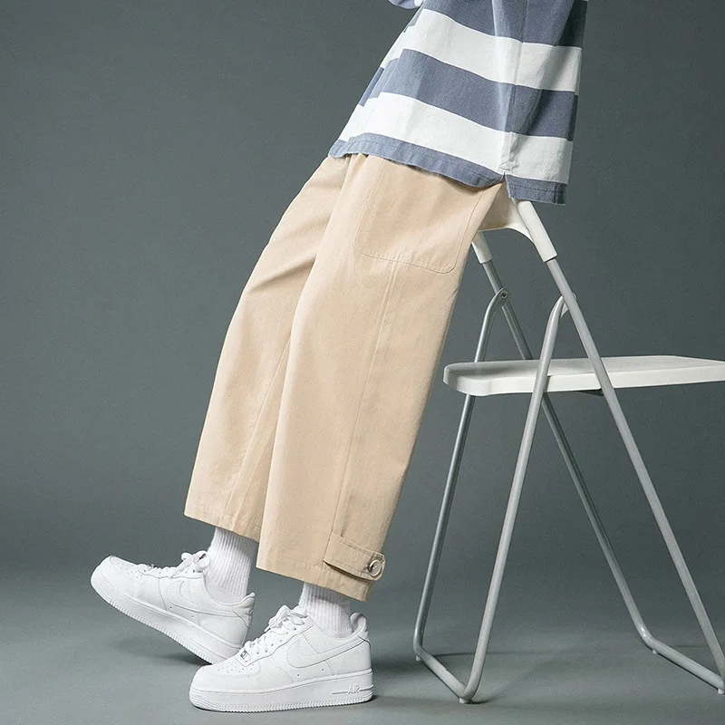 

Spring and autumn new trend Hong Kong style straight wide-leg pants men's loose straight-leg cotton casual pants men
