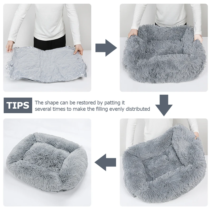 Теплый зимний квадратный сверхмягкий спальный коврик для собаки длинный