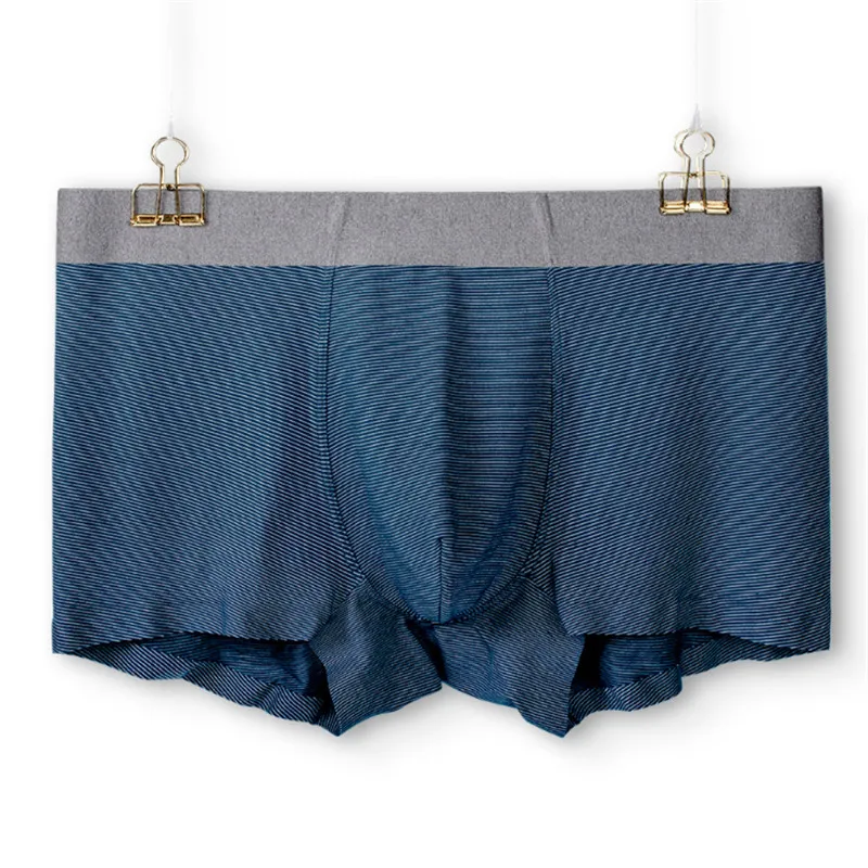 

New 50s Fabric Panties Men's Moisturize Skin Underpants Double Layer Pocket Homme Breathable Stripe Inner Shorts