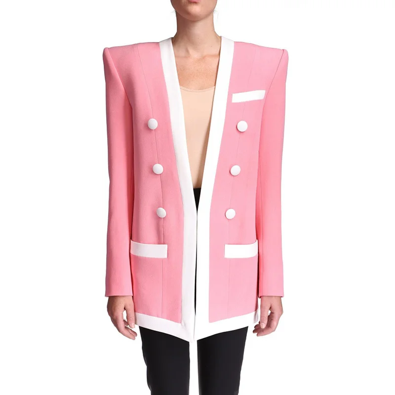 

HIGH STREET Runway 2021 Newest Designer Jacket Women's Double Breasted Color Block Blazer