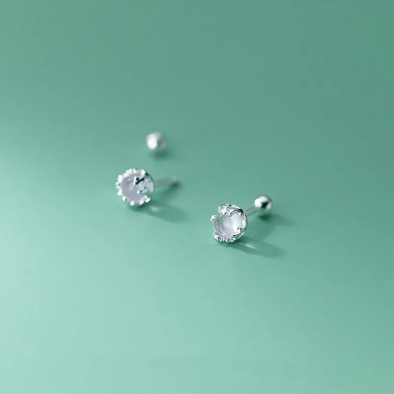 

ElfoPlataSi Real 925 Sterling Silver Synthesis Coloured Glaze Beads Screw Stud Earrings For Women Wedding Fine Jewelry DD795