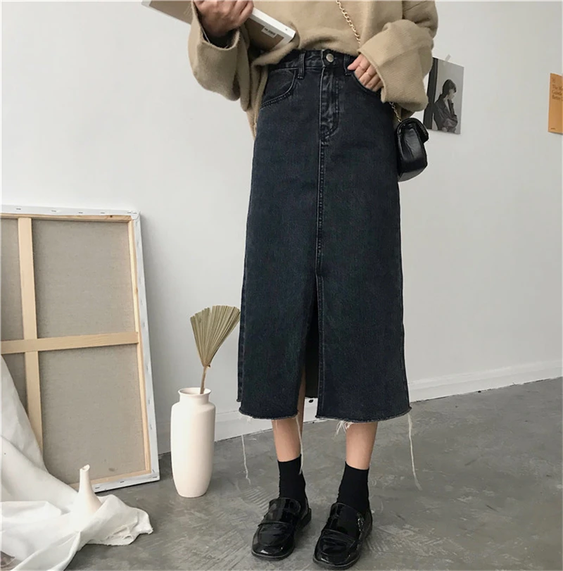 2020 новые элегантные модели ранней весны могут носить джинсовые юбки с разрезом в