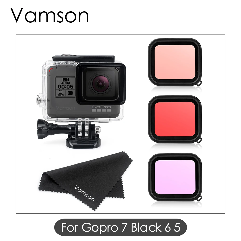VP630C Vamson 45 м Дайвинг Водонепроницаемый Корпус чехол+ погружение Цвет объектива фильтр комплект для GoPro Hero 8 7 черный 6 5 камера аксессуары VP630C - Цвет: VP630C