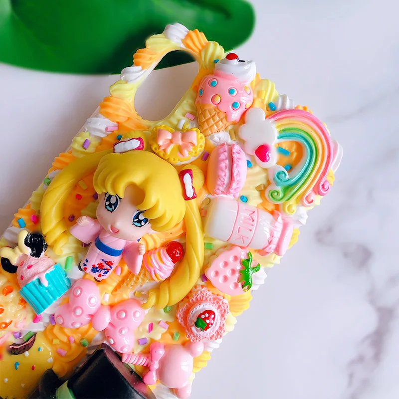 Для iPhone 11 pro DIY чехол для 6/6s/7/8 plus 3D милый Сейлор Мун телефона iphone X XR XSMAX кремовая