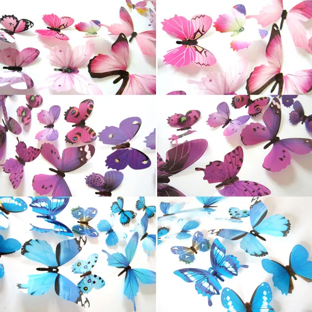 Free Shipping 12pcs Decal Wall Stickers Home Decorations 3D Butterfly Rainbow  home decor Accessories Accesorios De Cocina 2