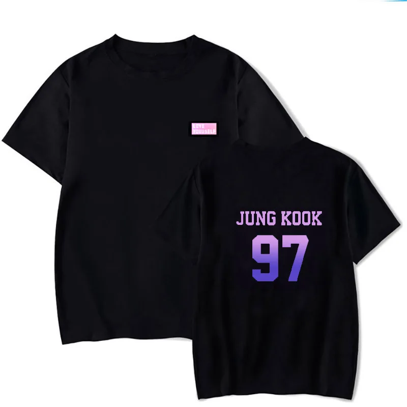 Футболка с коротким рукавом JIN SUGA J-HOPE JIMIN V JUNG KOOK футболка надписью LOVE YOURSELF 2019 |