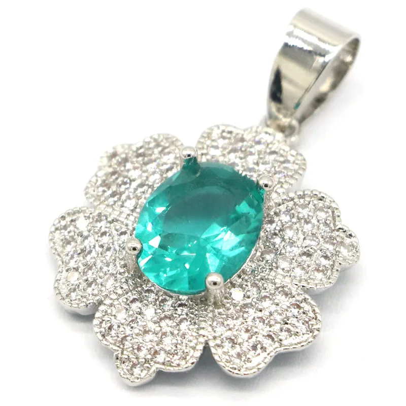 Роскошный свадебный Серебряный Кулон 31x20 мм с голубым аквамарином и белым