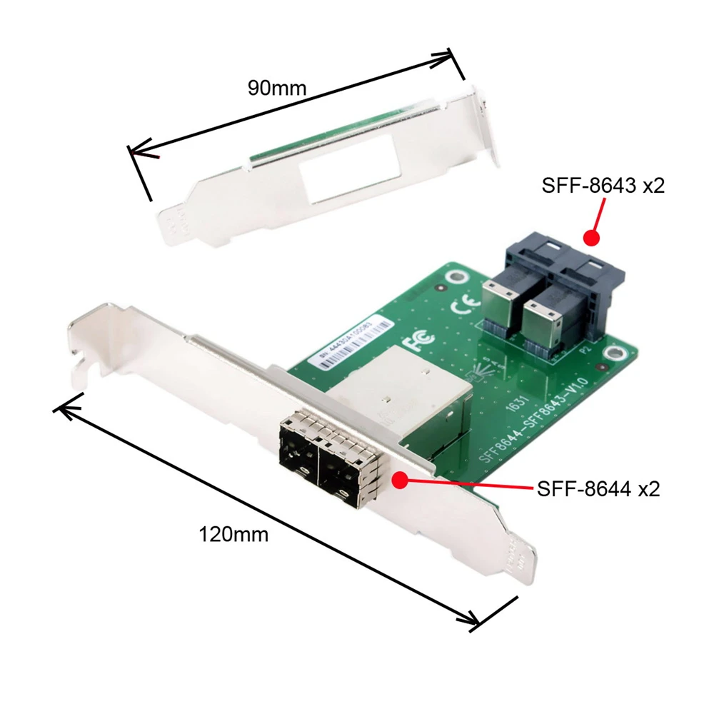 NFHK Dual Ports Mini SAS HD SFF-8644 to Internal SAS HD SFF-8643 PCBA Female Adapter with Low Profile Bracket 