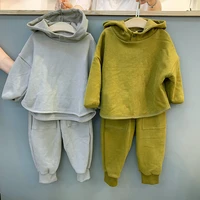 2020 autumn childrens clothing new boys and girls fashion simple button pullover hooded sweater set