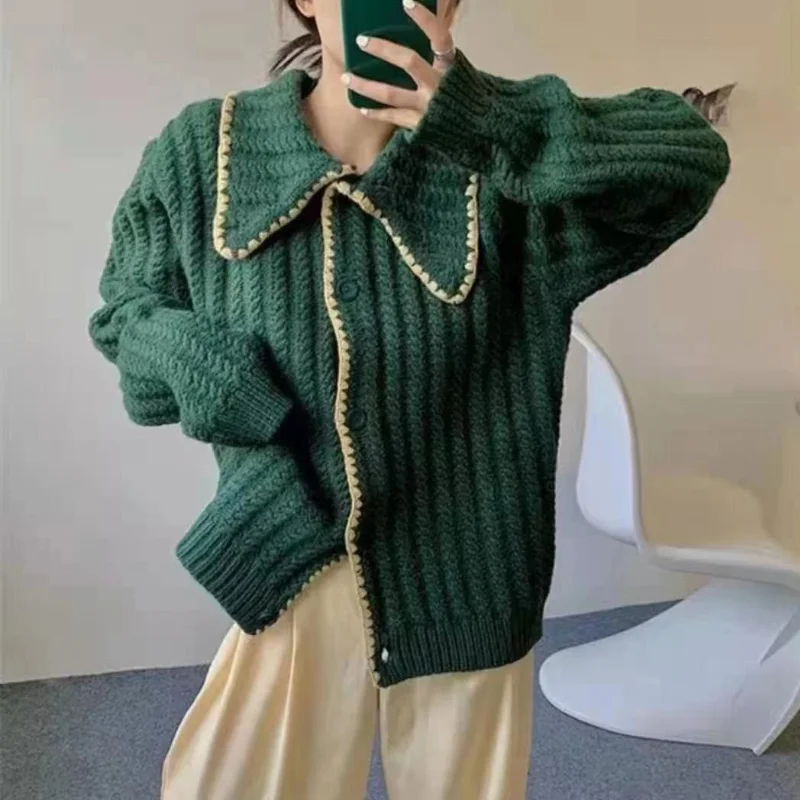 

Loribindwood 2021Spring and Autumn New Korean Style Loose Thick Sweater Jacket Female Design Sense Long-sleeved Knitted Cardigan